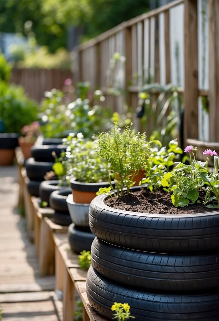 using recycled tyres for planter