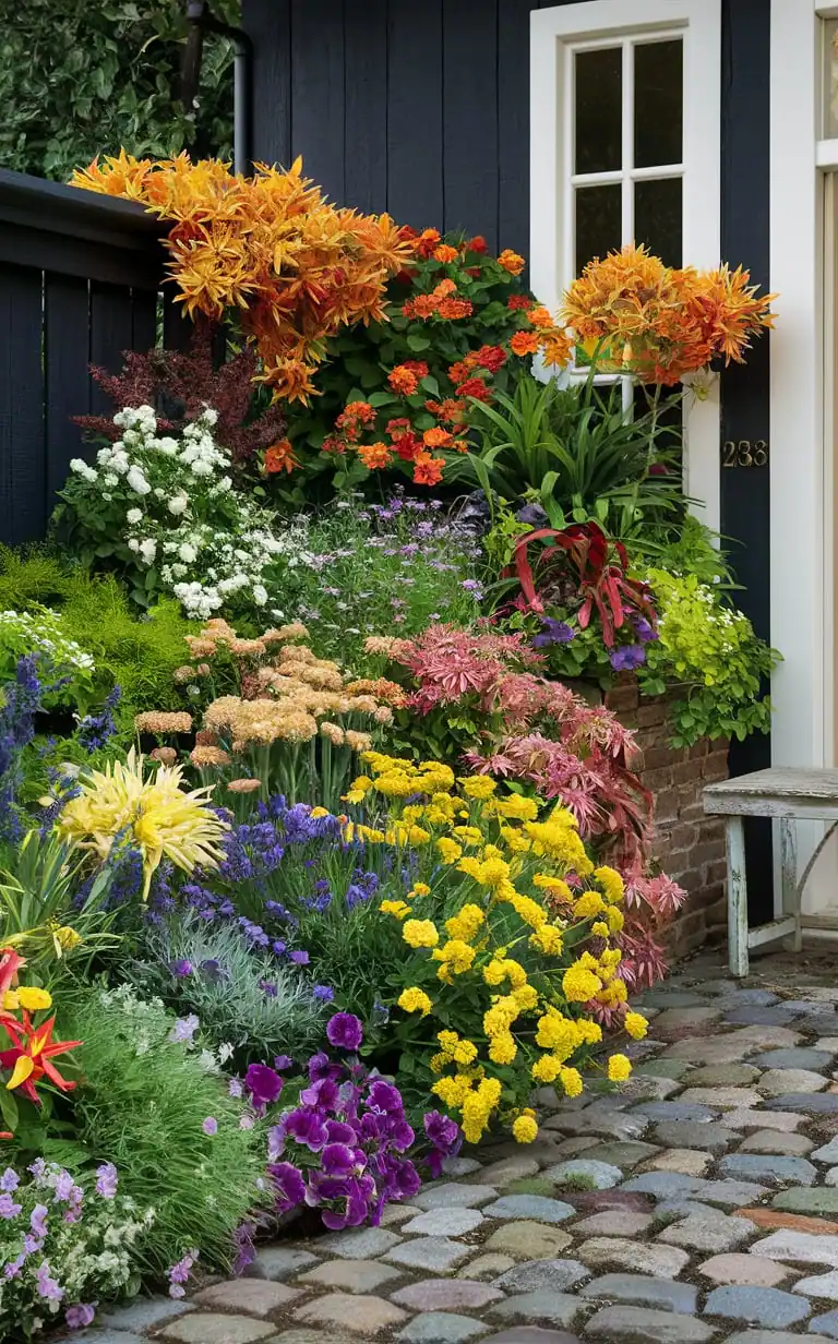 Colorful Perennials in front of house