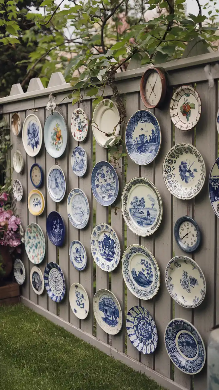 Create a Gallery Wall on Your Fence with Hanging Plates