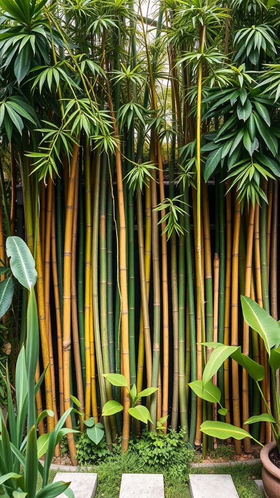 Tall bamboo plants providing privacy in a backyard setting