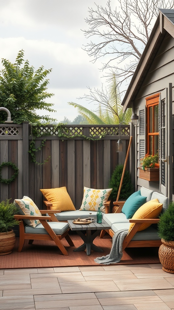 Cozy outdoor relaxation area with seating and plants