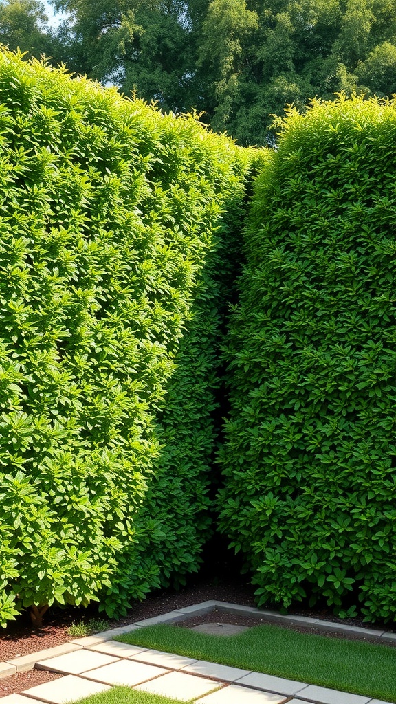 Lush green hedges forming a natural privacy screen in a backyard