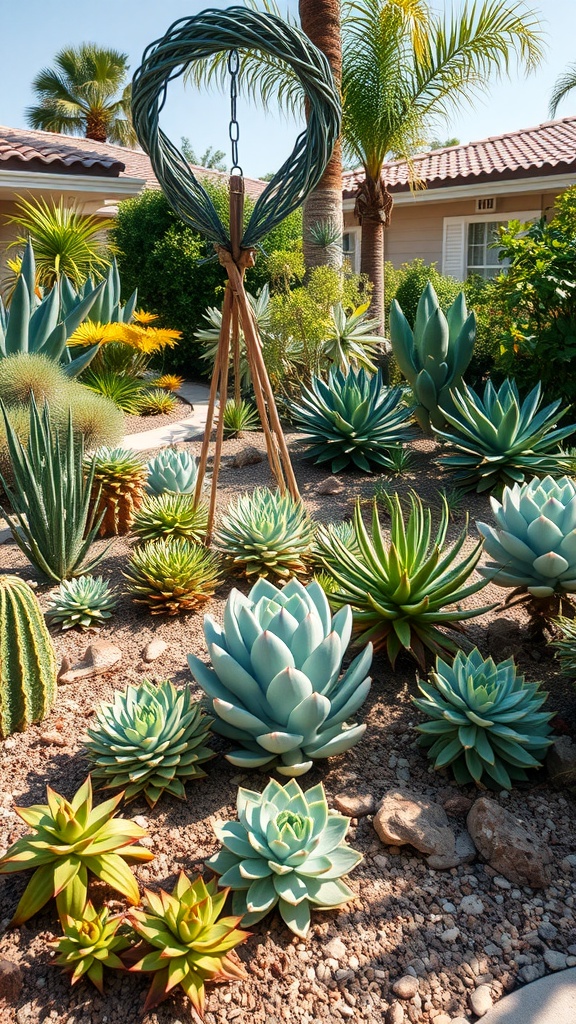 Drought-resistant landscaping featuring succulents and cacti in a Florida garden.