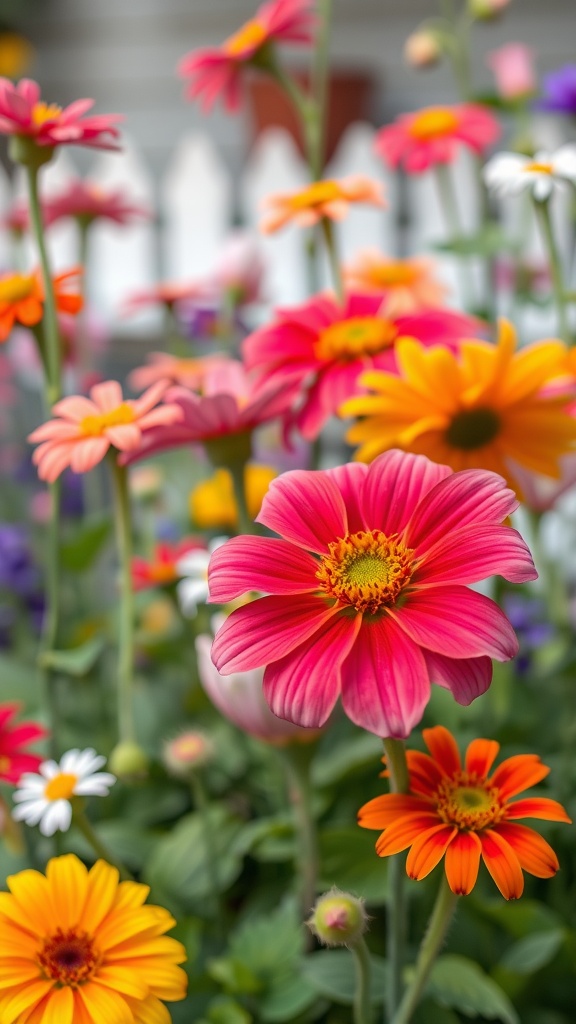 A colorful assortment of edible flowers in a cottage garden.