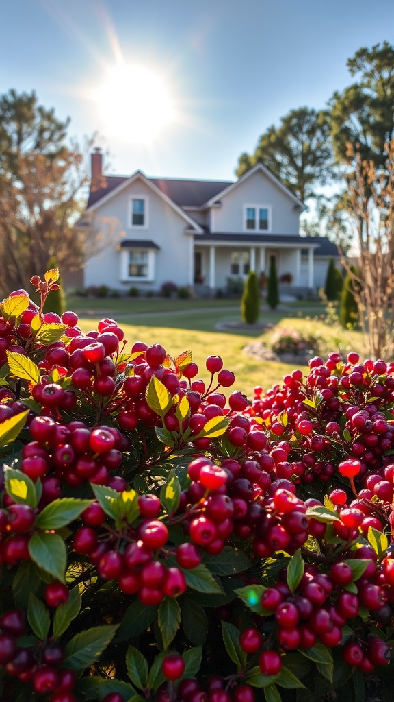 Berry bushes in a sunny landscape with ripe fruit