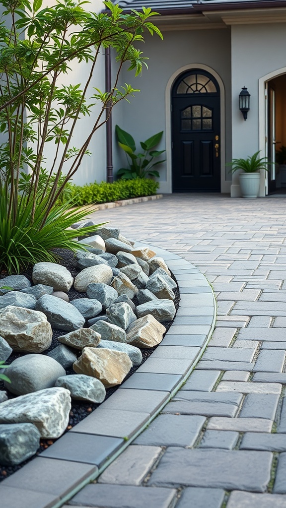 Driveway with elegant stone edging and plants