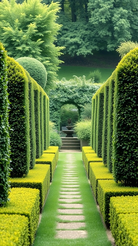 Symmetrical Boxwood Pathways for Serenity