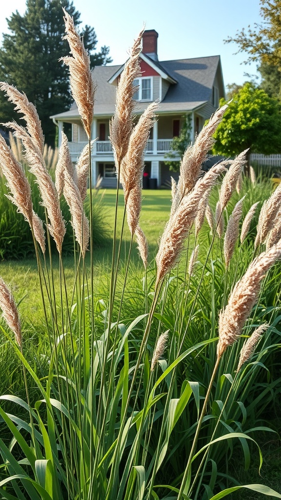 Tall ornamental grasses with feathery tops in a garden setting