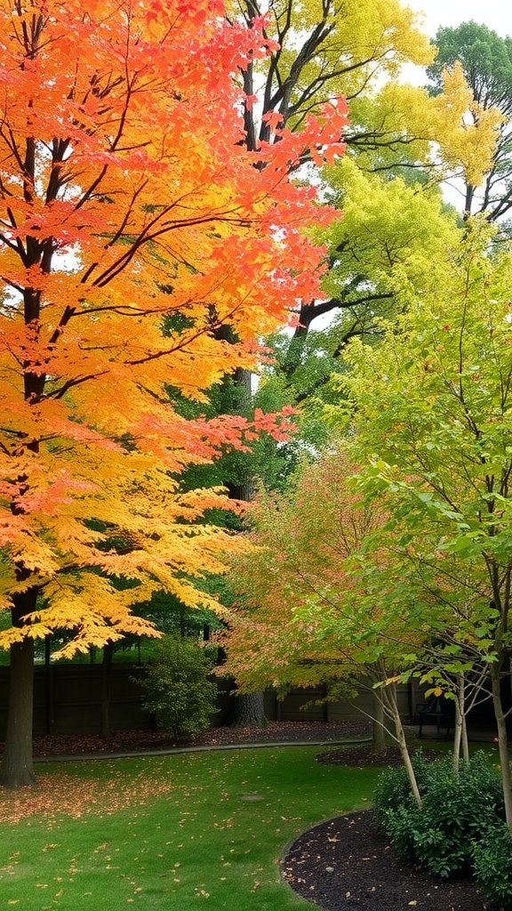 Colorful deciduous trees in a backyard during fall