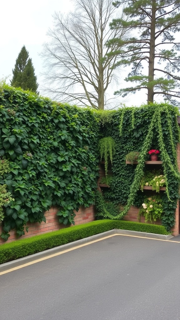 A vertical garden wall with various lush plants, adding vibrant greenery to a space.