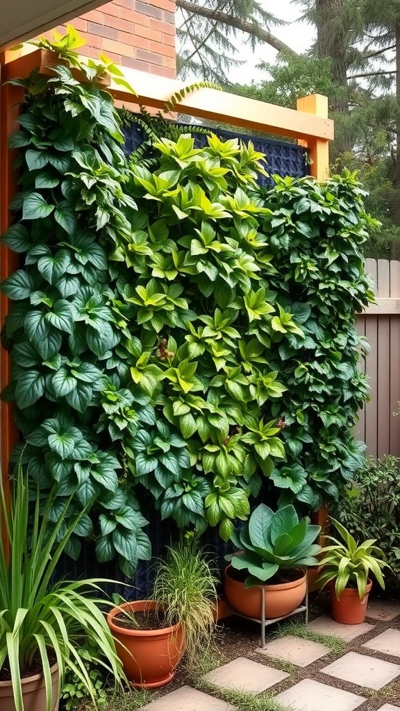 A vertical garden with lush greenery, providing privacy and a natural aesthetic.