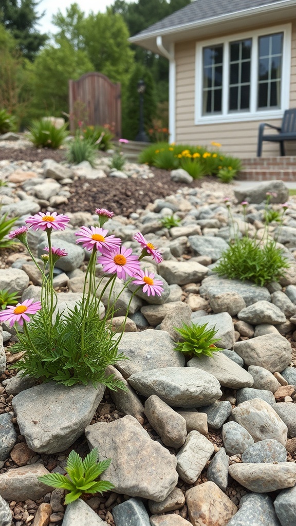 Wildflowers growing among rocks in a natural landscape