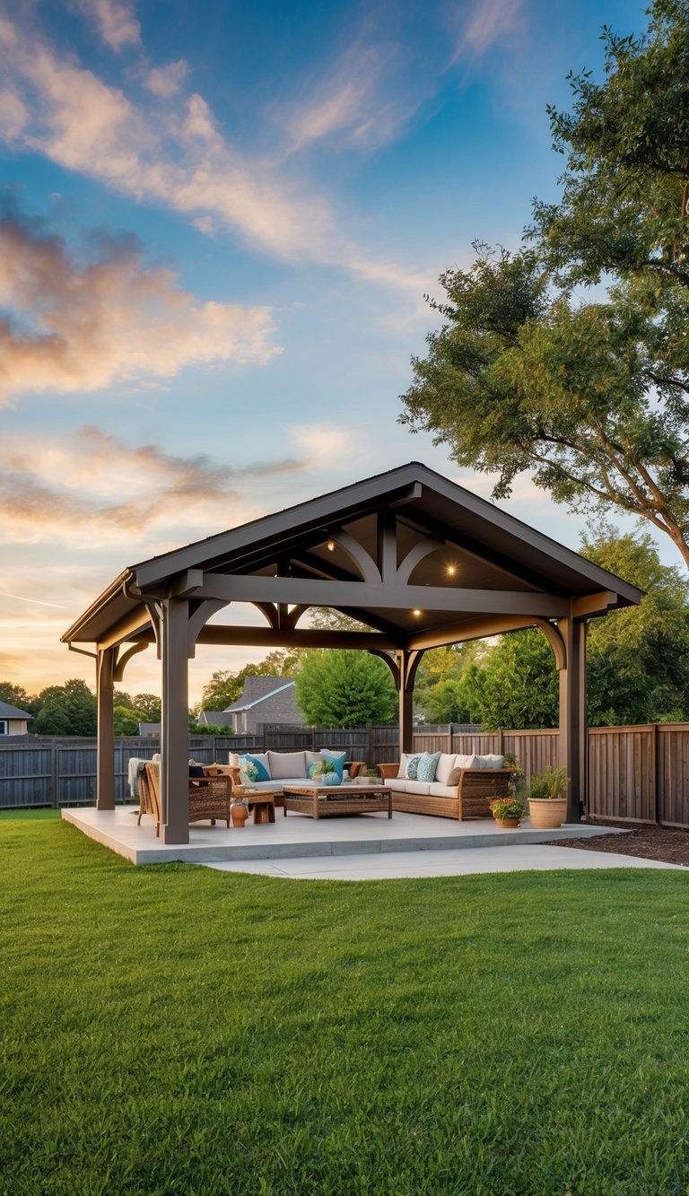 a family-friendly backyard pavilion showcasing a spacious layout and child-safe features