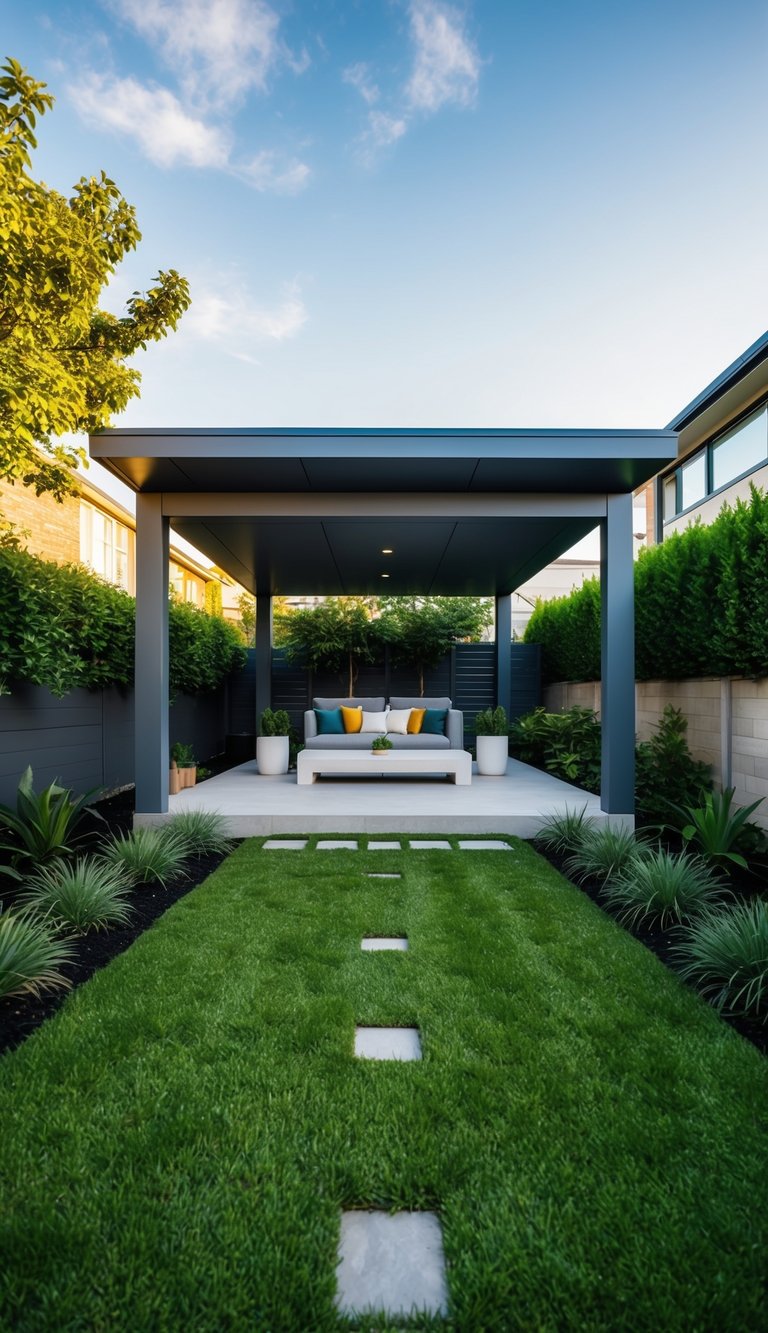 an urban retreat pavilion showcasing modern design in a compact backyard setting.