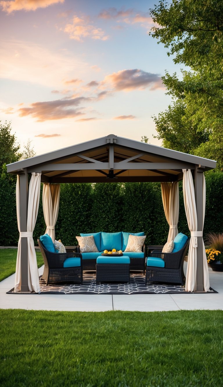  a convertible backyard pavilion showcasing adaptable features for every season.