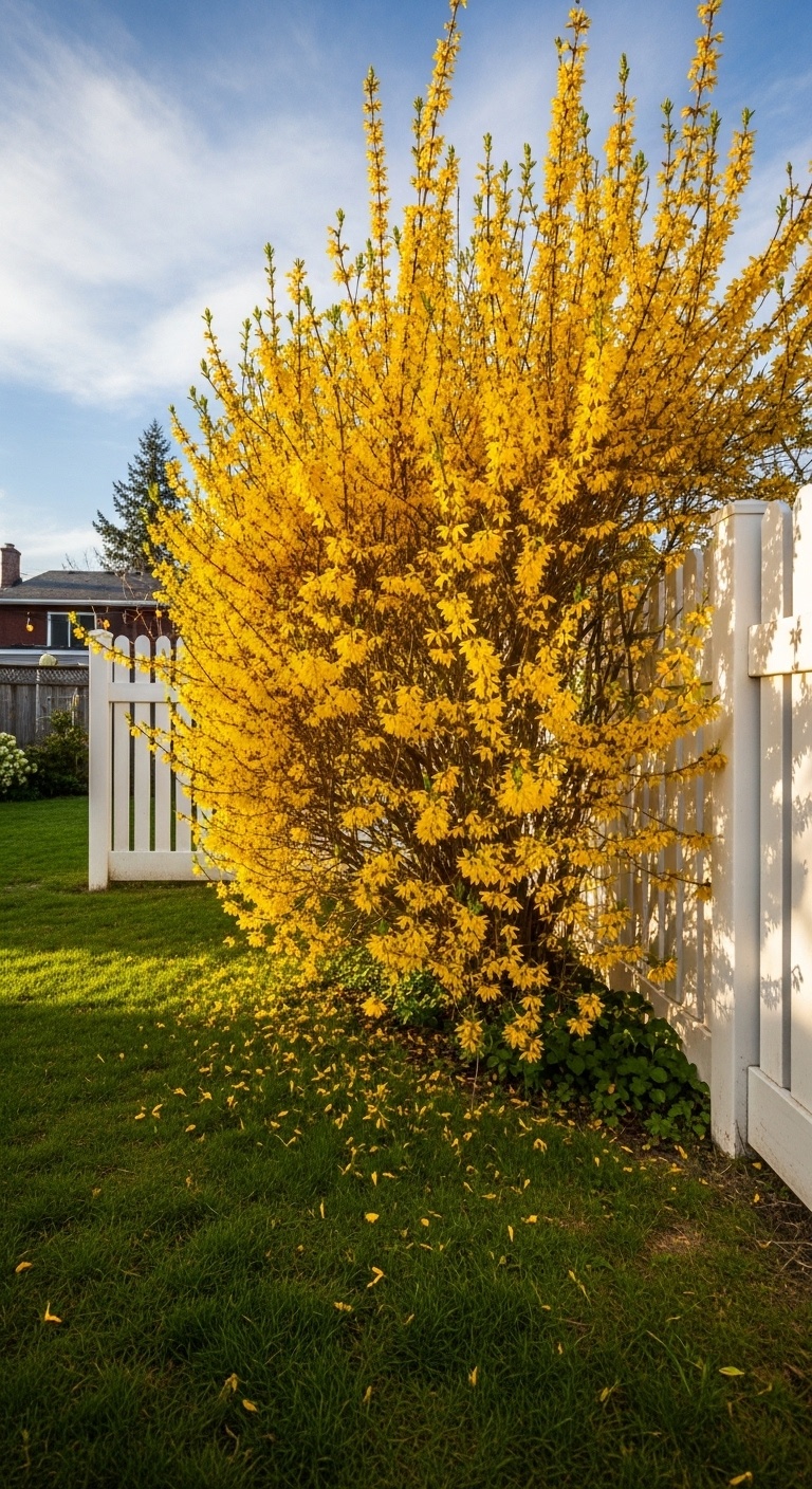 Forsythia shrub in the backyard
