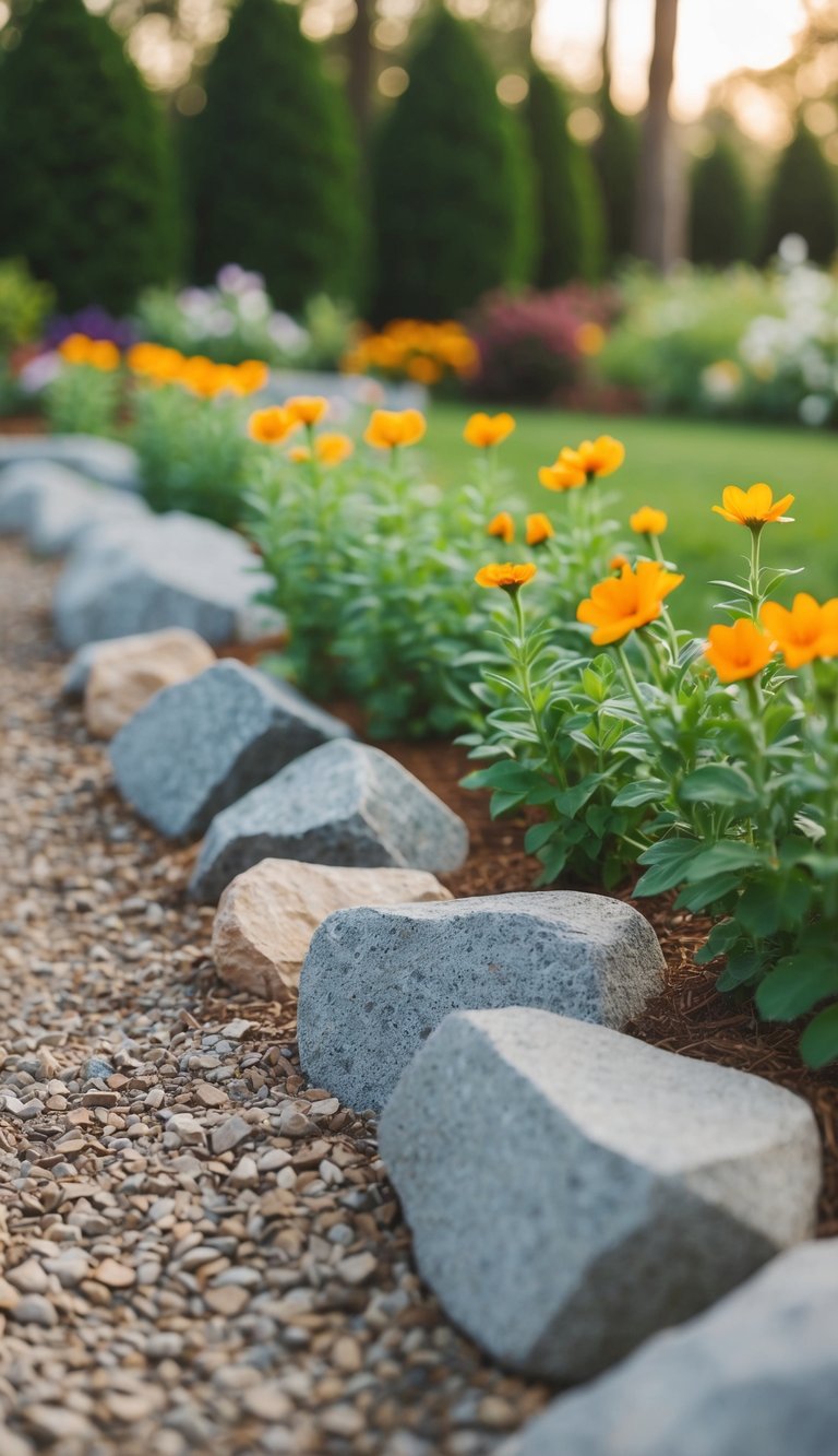 Rocks border flower beds, deterring pests