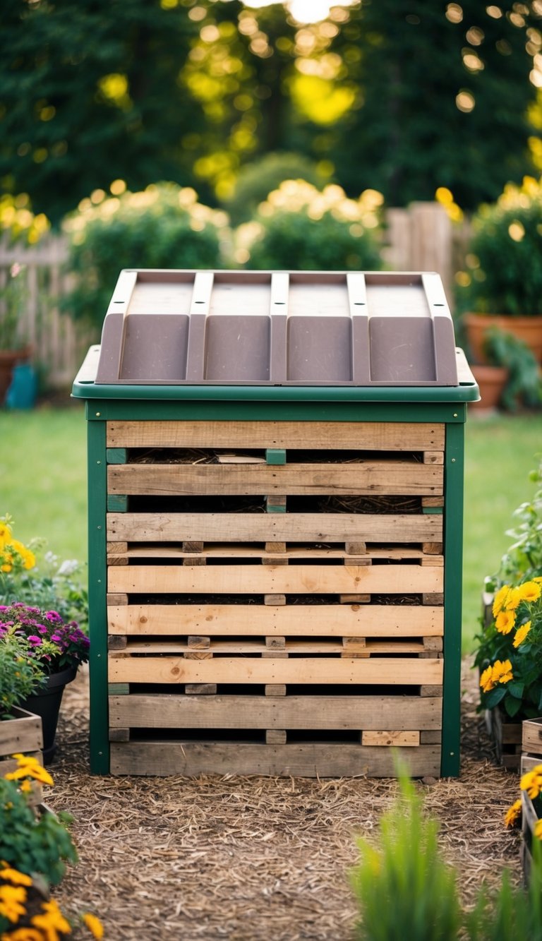 A pallet compost bin surrounded by 25 pallet garden ideas