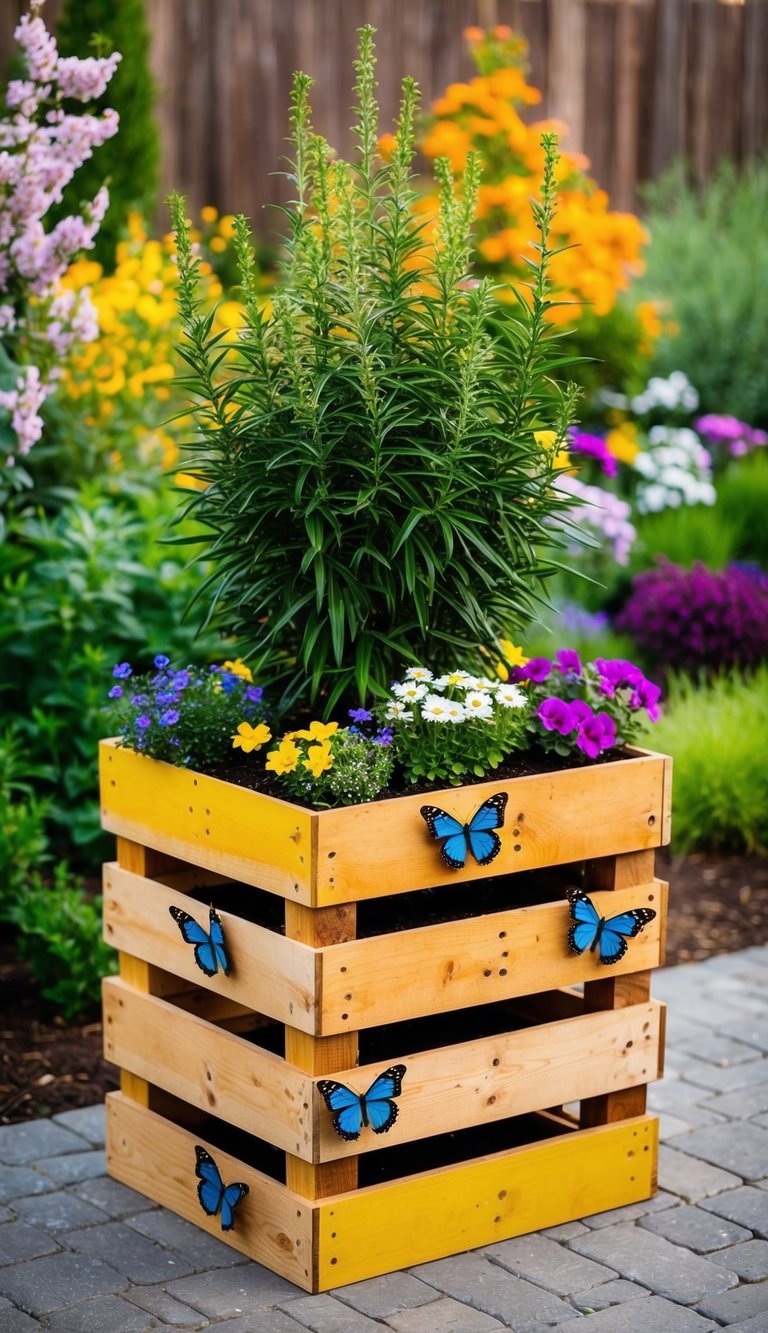 A colorful butterfly habitat planter made from pallets surrounded by 25 unique garden designs