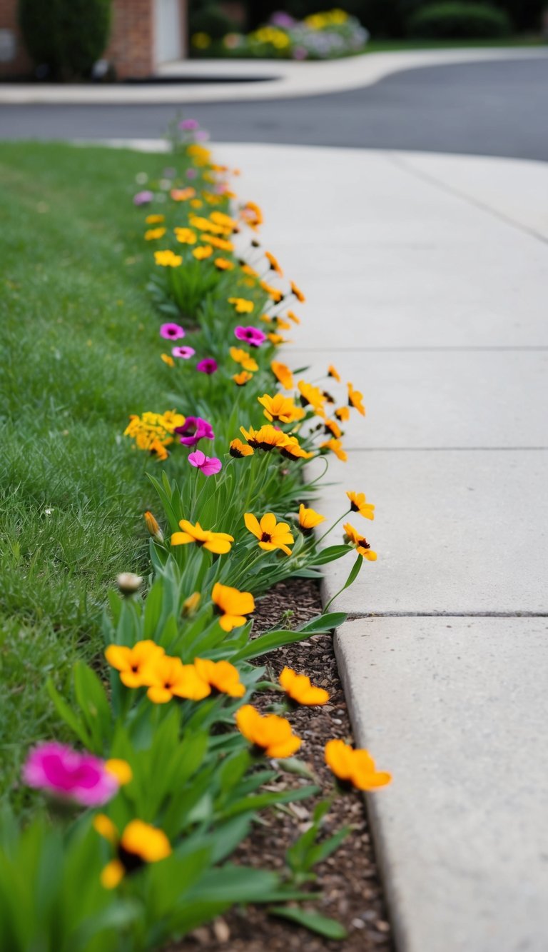 Native wildflowers line the edges of the driveway, adding pops of color and natural beauty to the front landscaping
