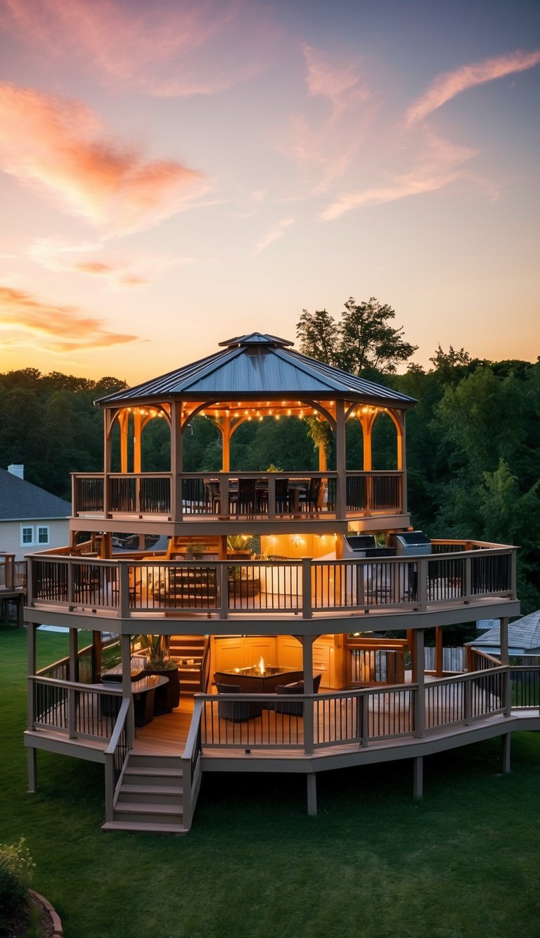 A multi-level party deck with 24 outdoor gazebo ideas