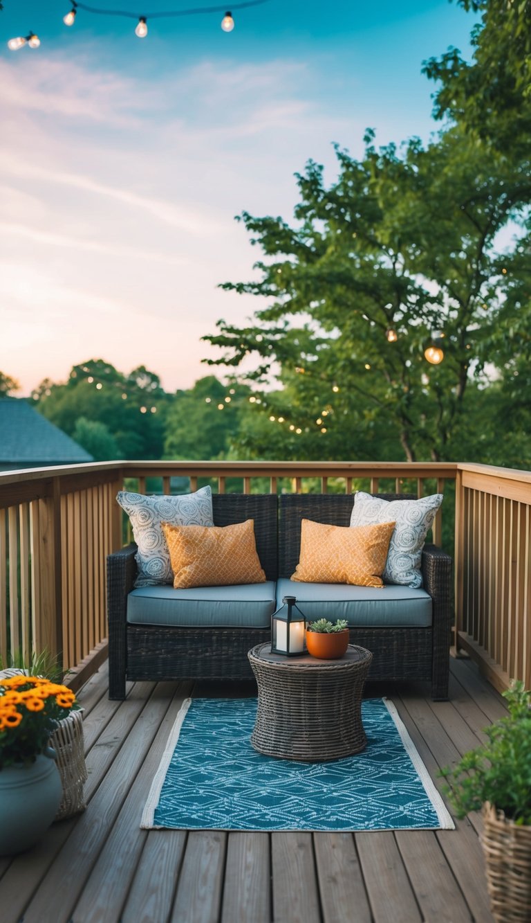A cozy above ground deck with budget-friendly patio decor ideas