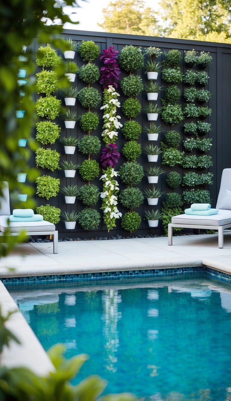 A vertical garden wall adorns a poolside patio, with 24 unique decorating ideas