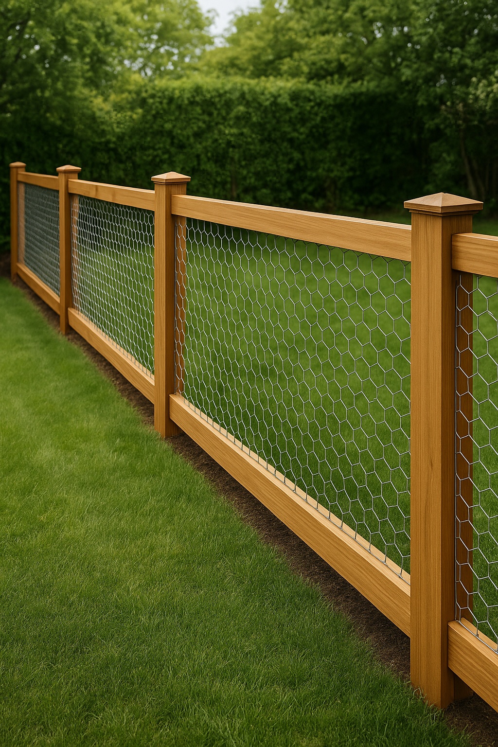 Chicken wire and wood frame fence