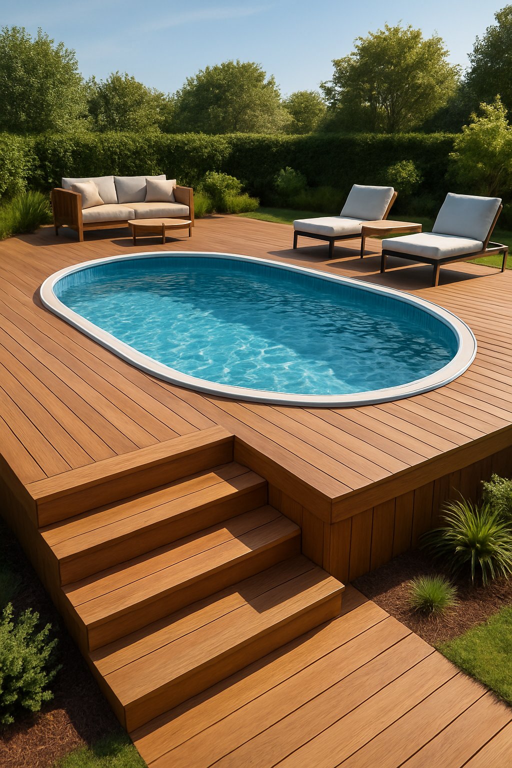pool deck for above ground pools ideas featuring the idea of Oval Pool Deck Solutions.