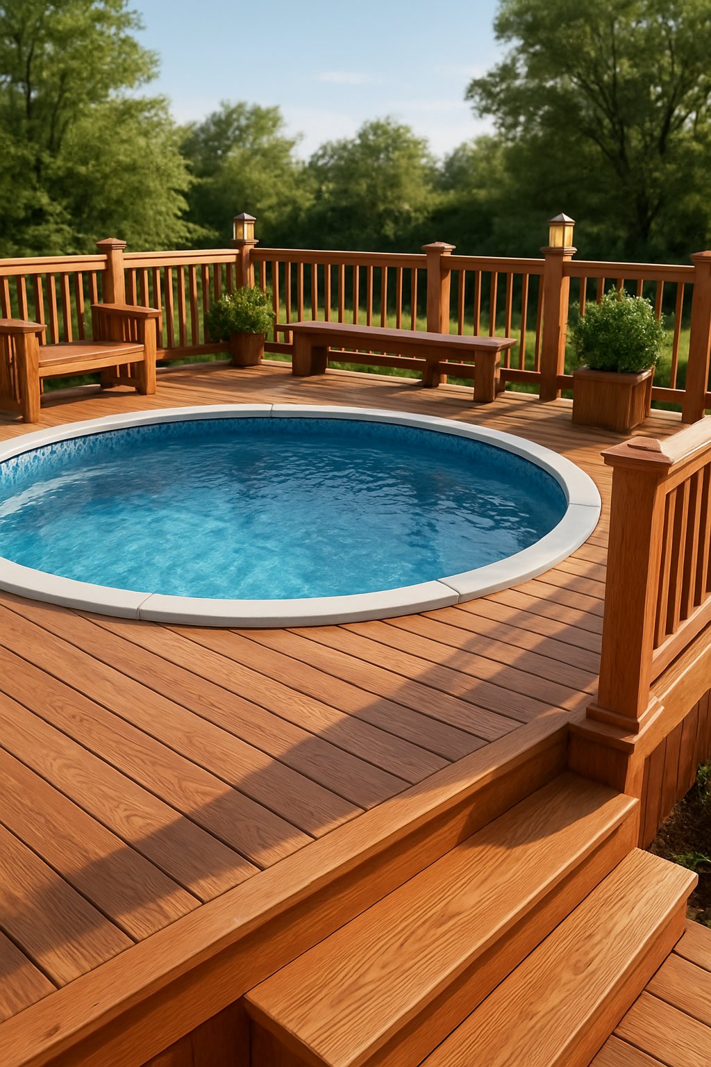 pool deck for above ground pools ideas featuring the idea of Cedar Pool Deck Styles.