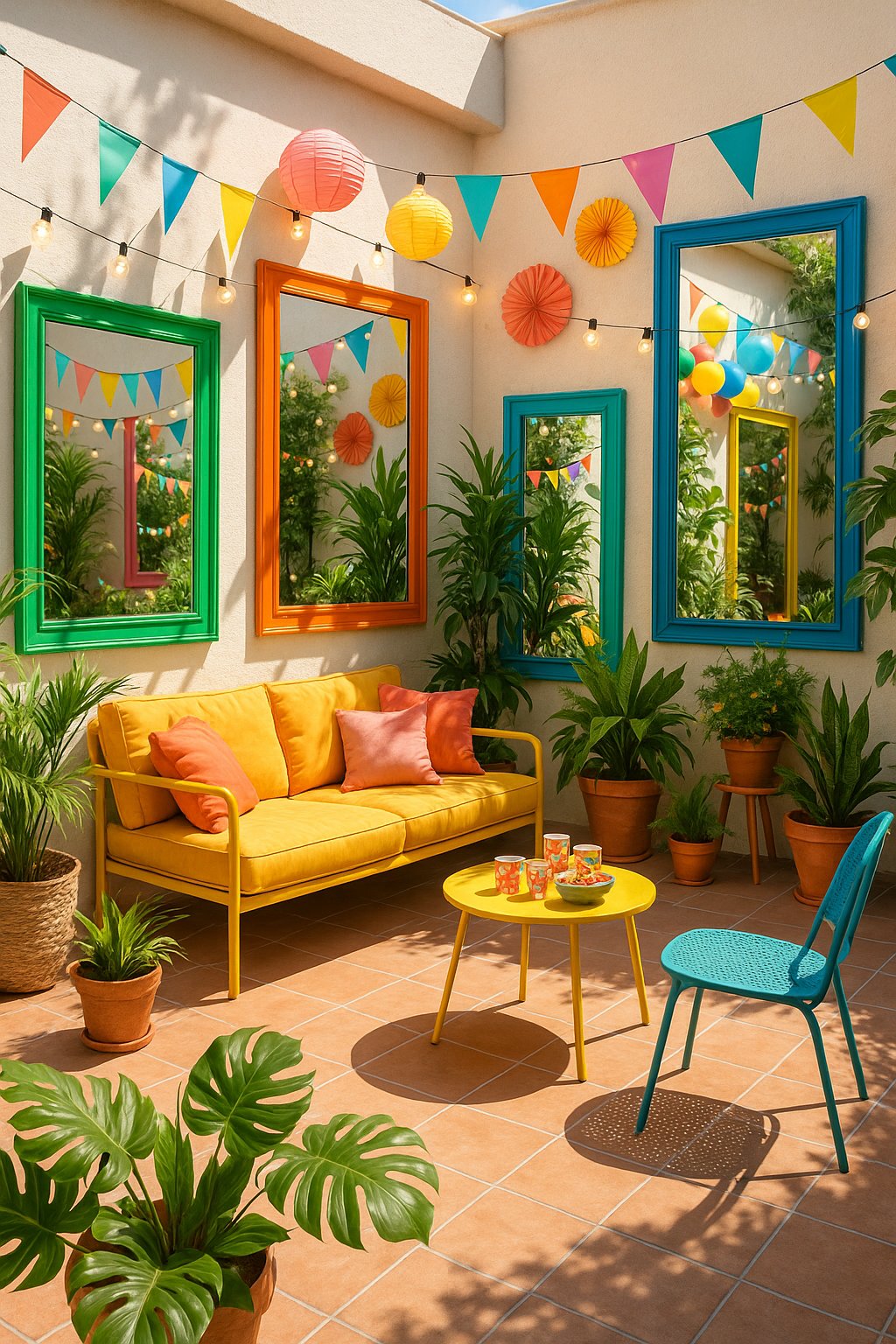 oversized mirror in patio