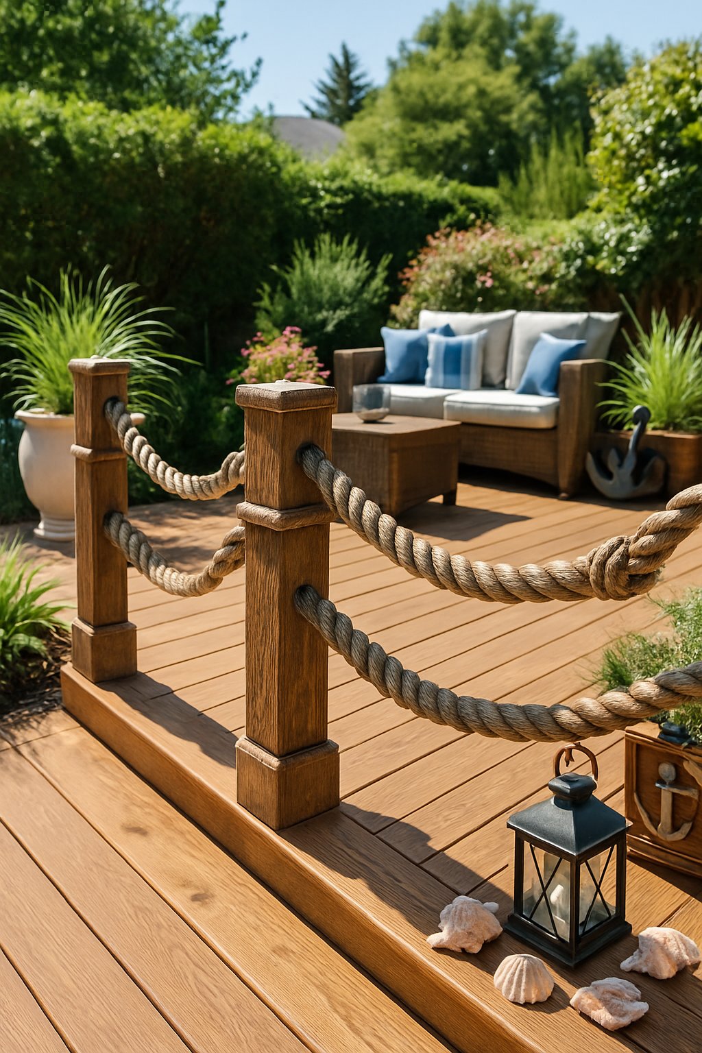 Deck Ideas to Transform Your Backyard featuring Rope railing for nautical vibe