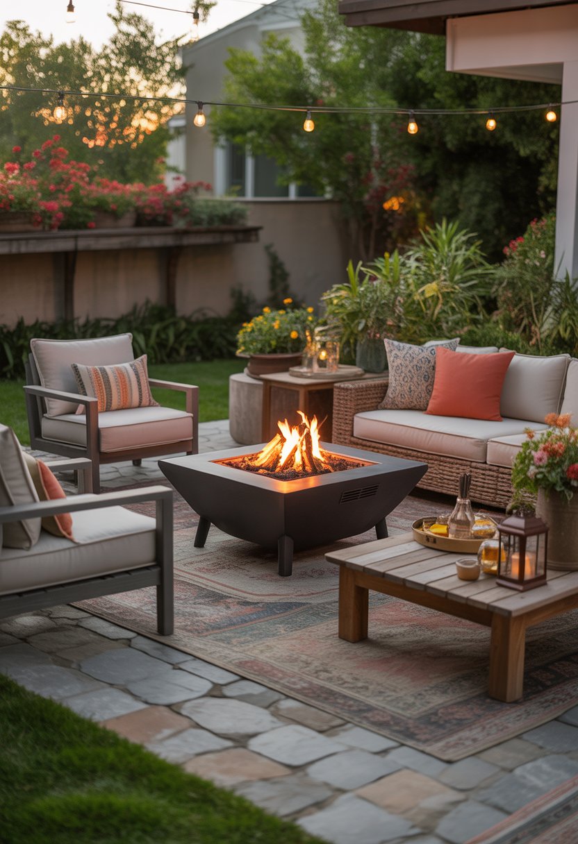 Patio Decorating Ideas showcasing A backyard patio with a fire pit


