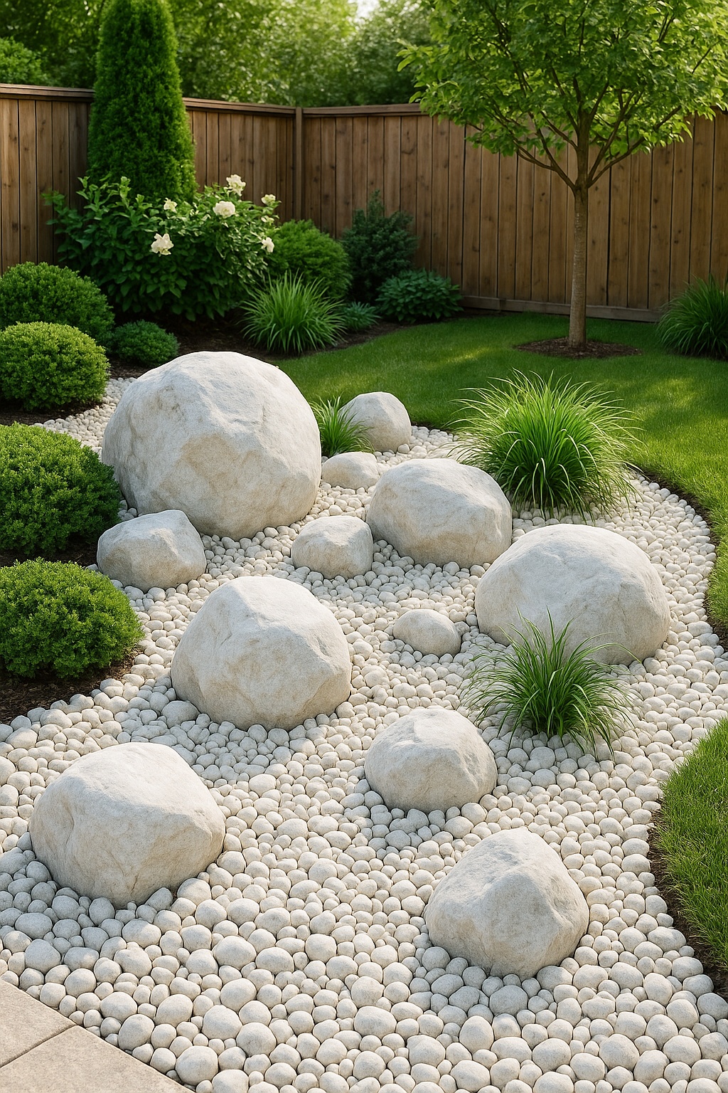 Highlighting focal points with larger white boulders