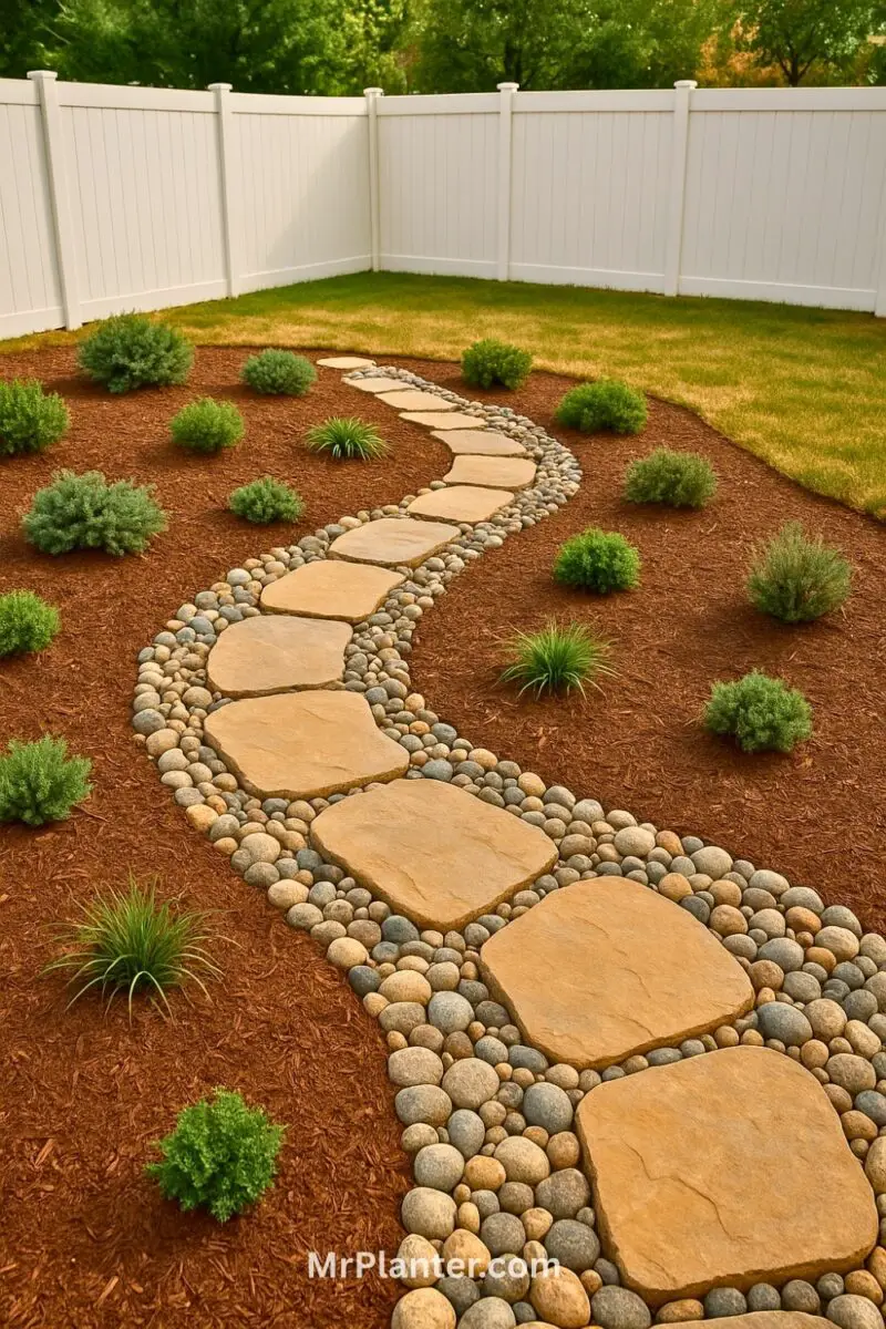 Curved stone pathways that guide guests like a gentle river of rocks