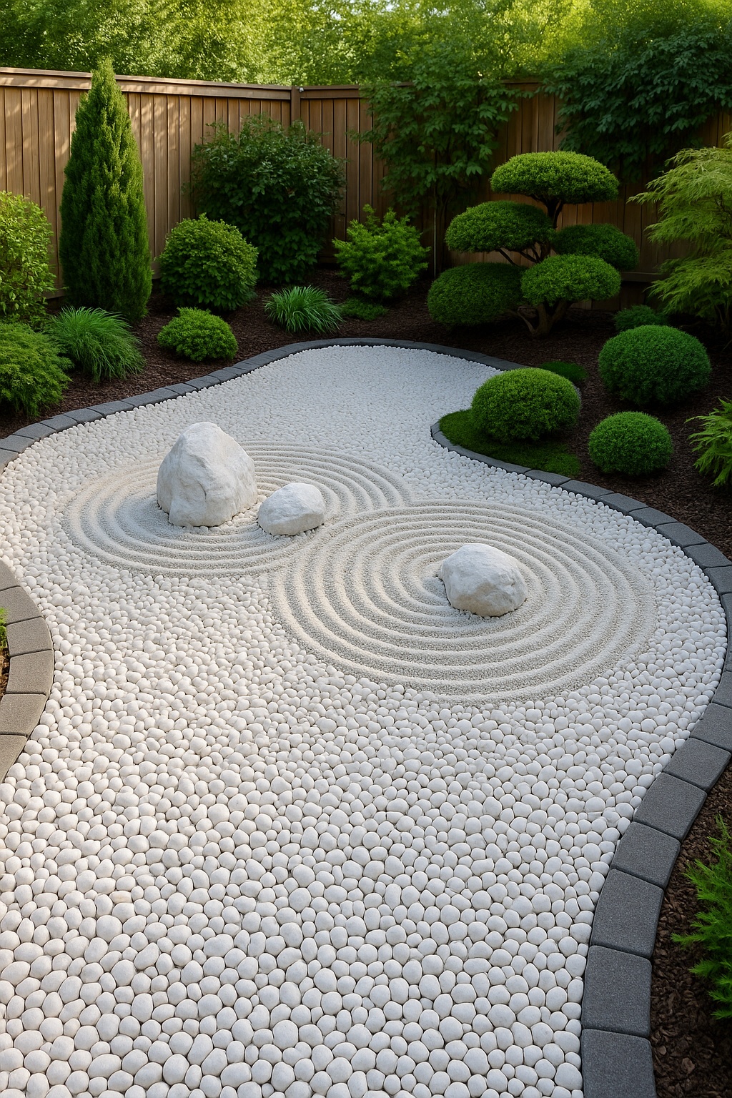 White Rock Zen Garden with smooth pebbles and raked patterns