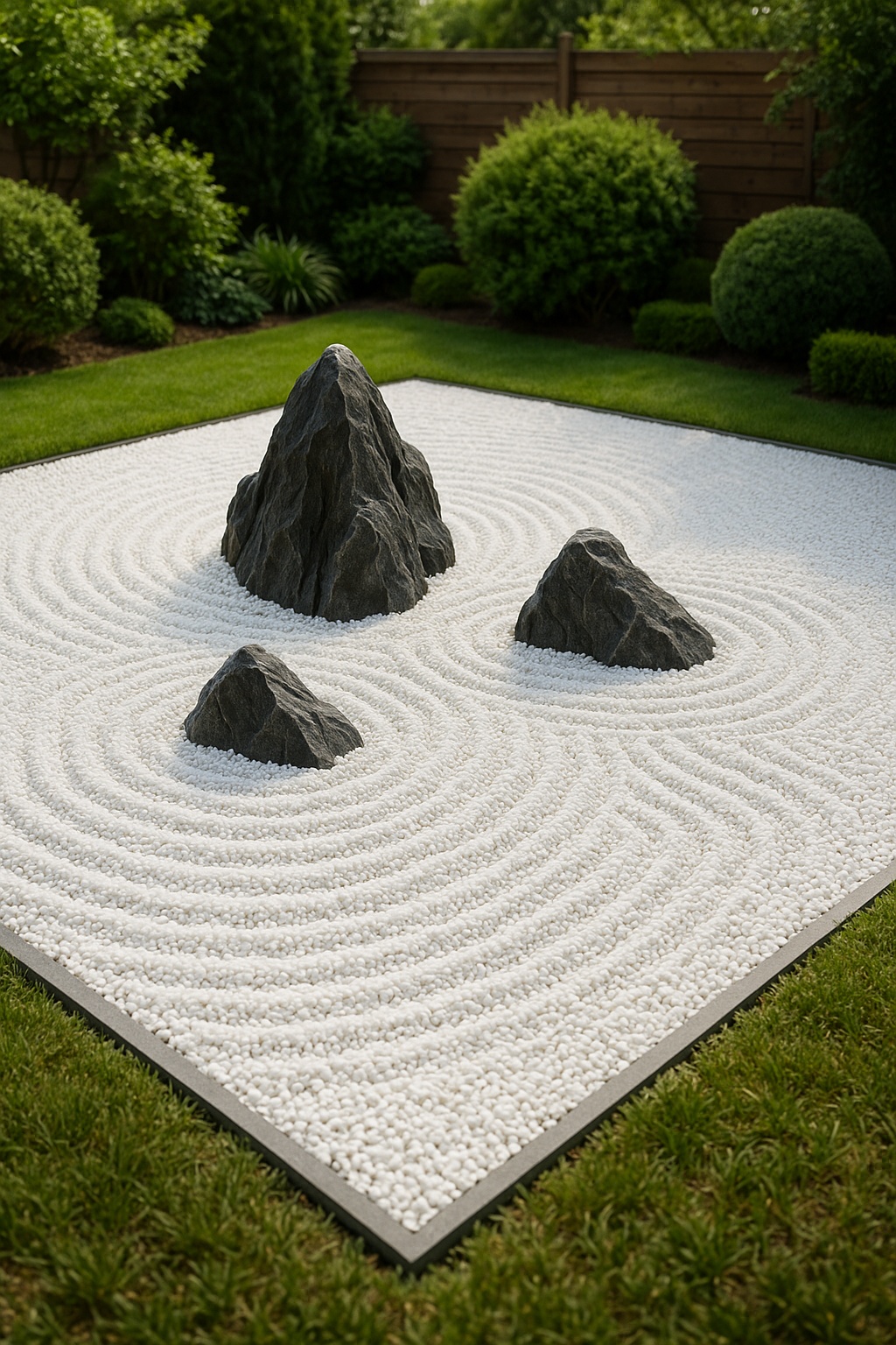 White rock zen garden with mountain-representing stones