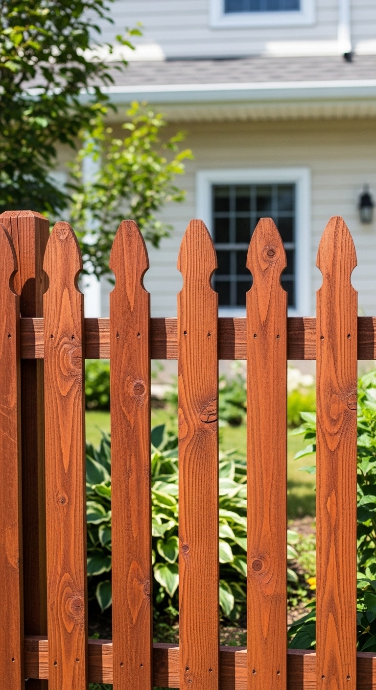 Rust-Effect Painted Picket Fence