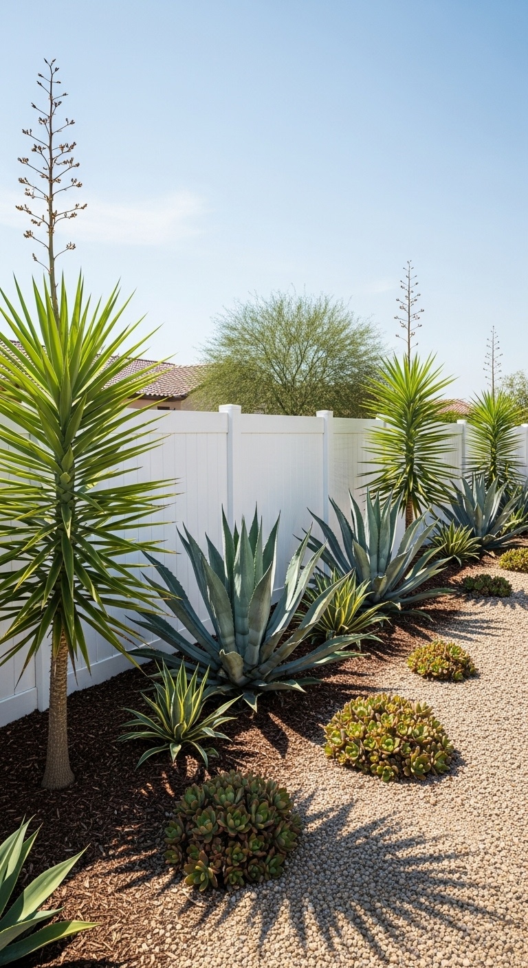 Add bold, architectural plants like yucca or agave for a desert vibe