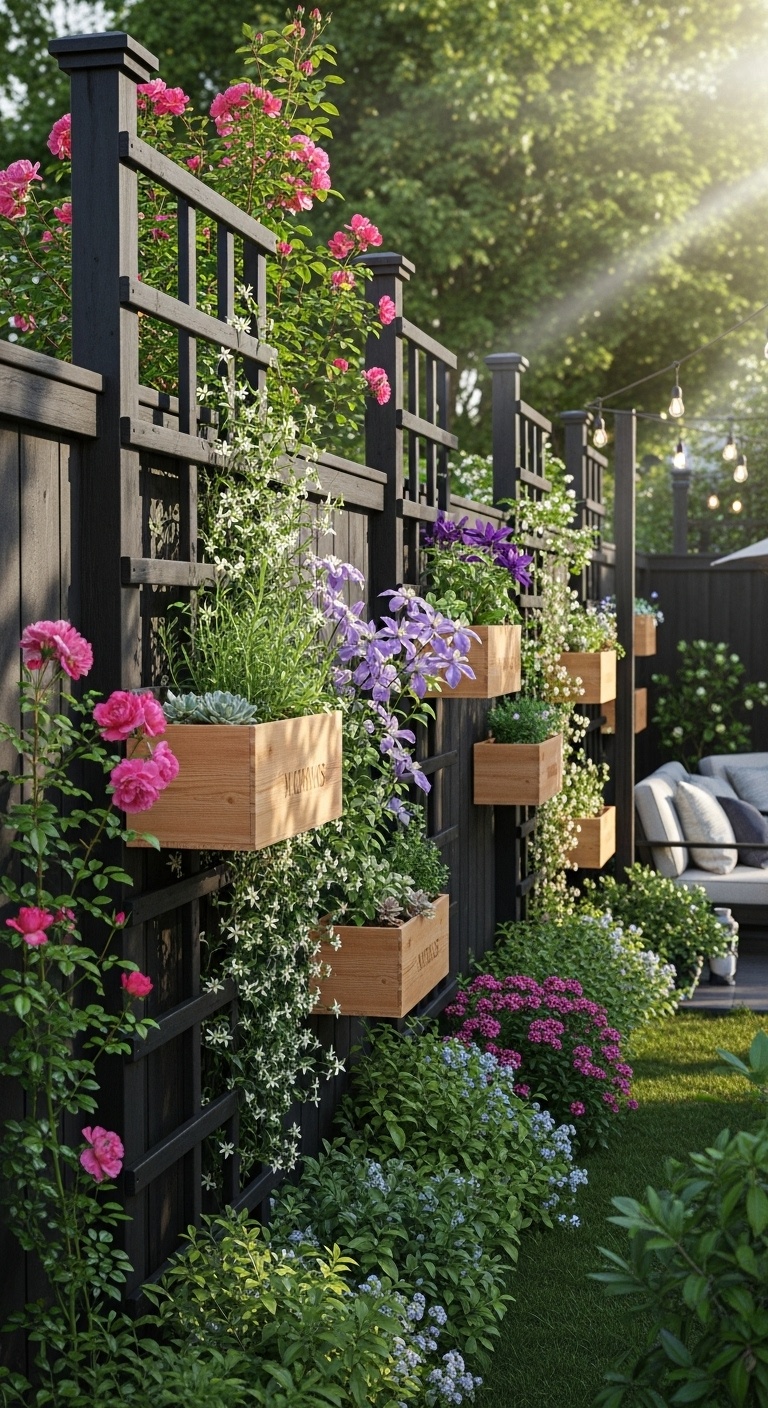 Trellis Fence with Wine Boxes
