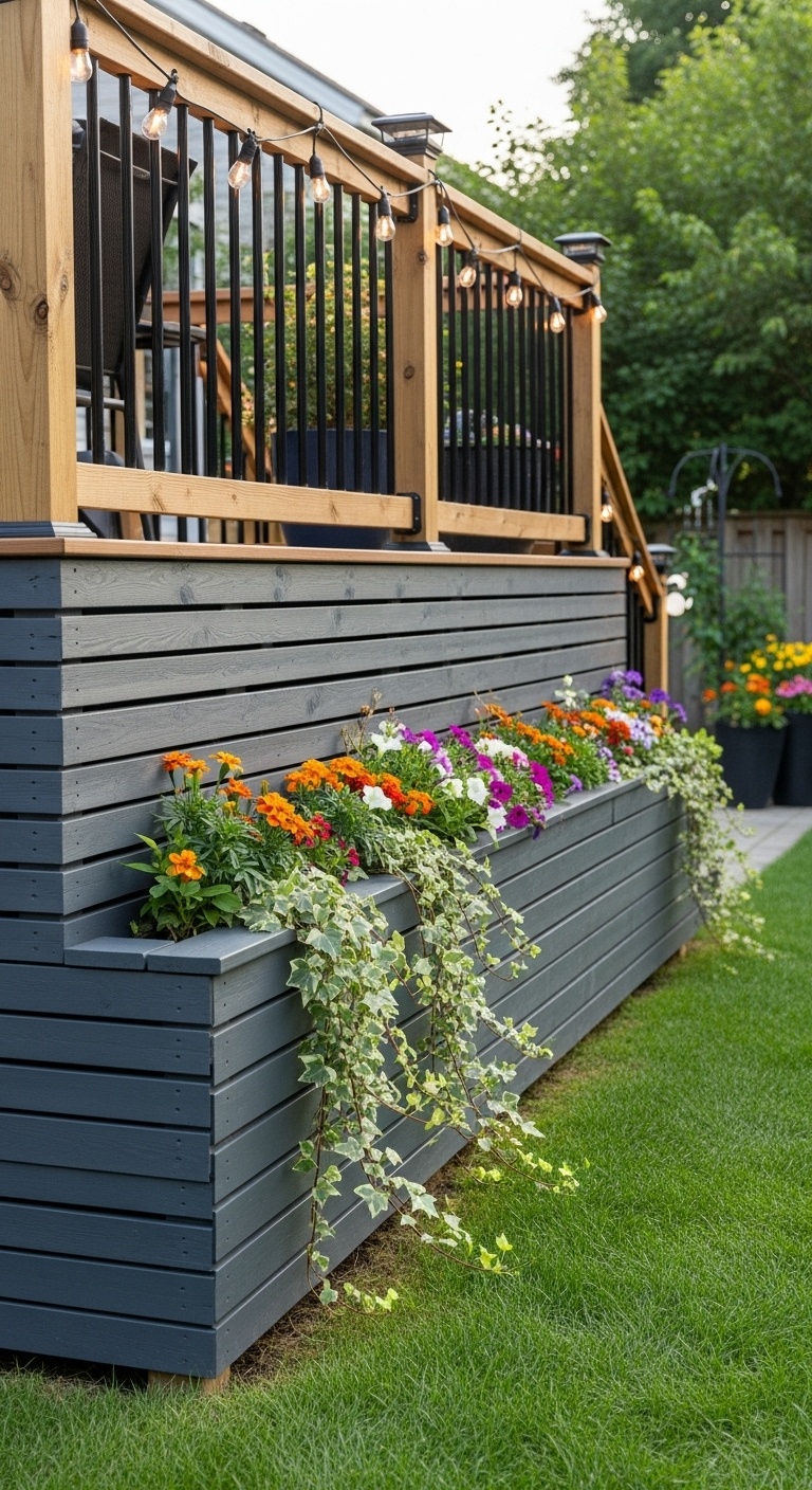 Add flower boxes beneath the deck