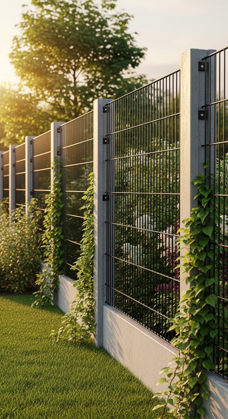 Concrete Post with Wire Panels