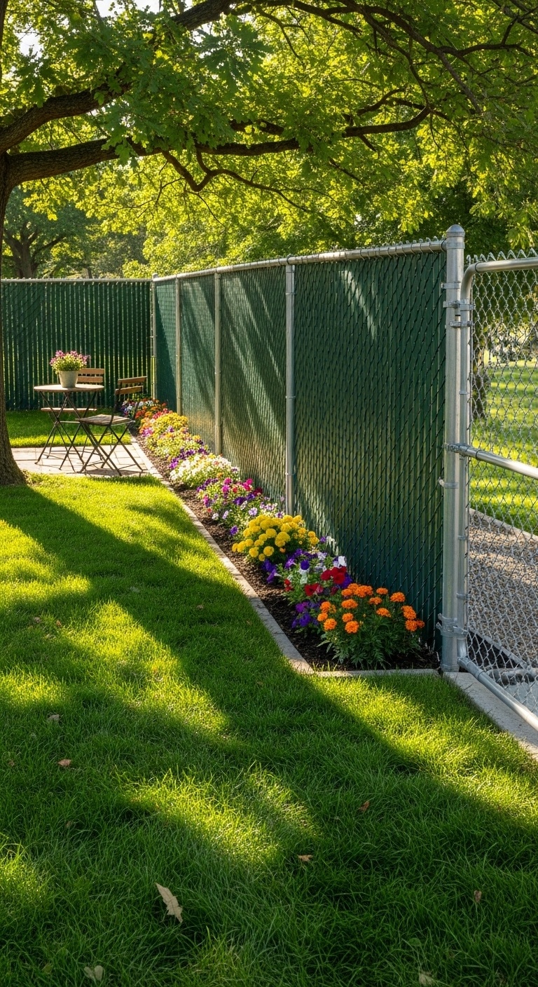 Chain Link Fence with Privacy Slats
