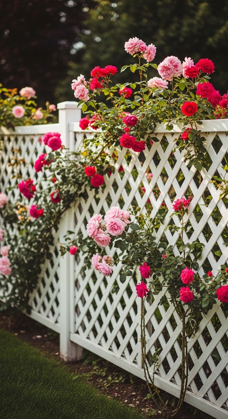 Lattice fence with climbing roses