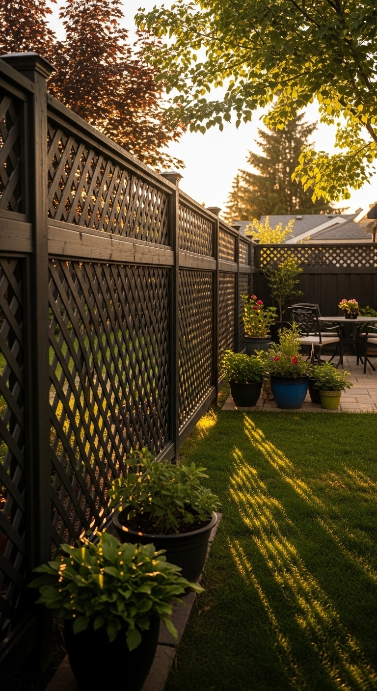 Privacy lattice screen with staggered patterns