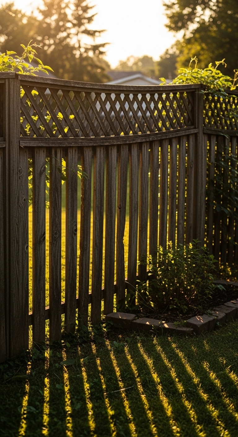 Rustic weathered wood lattice fence