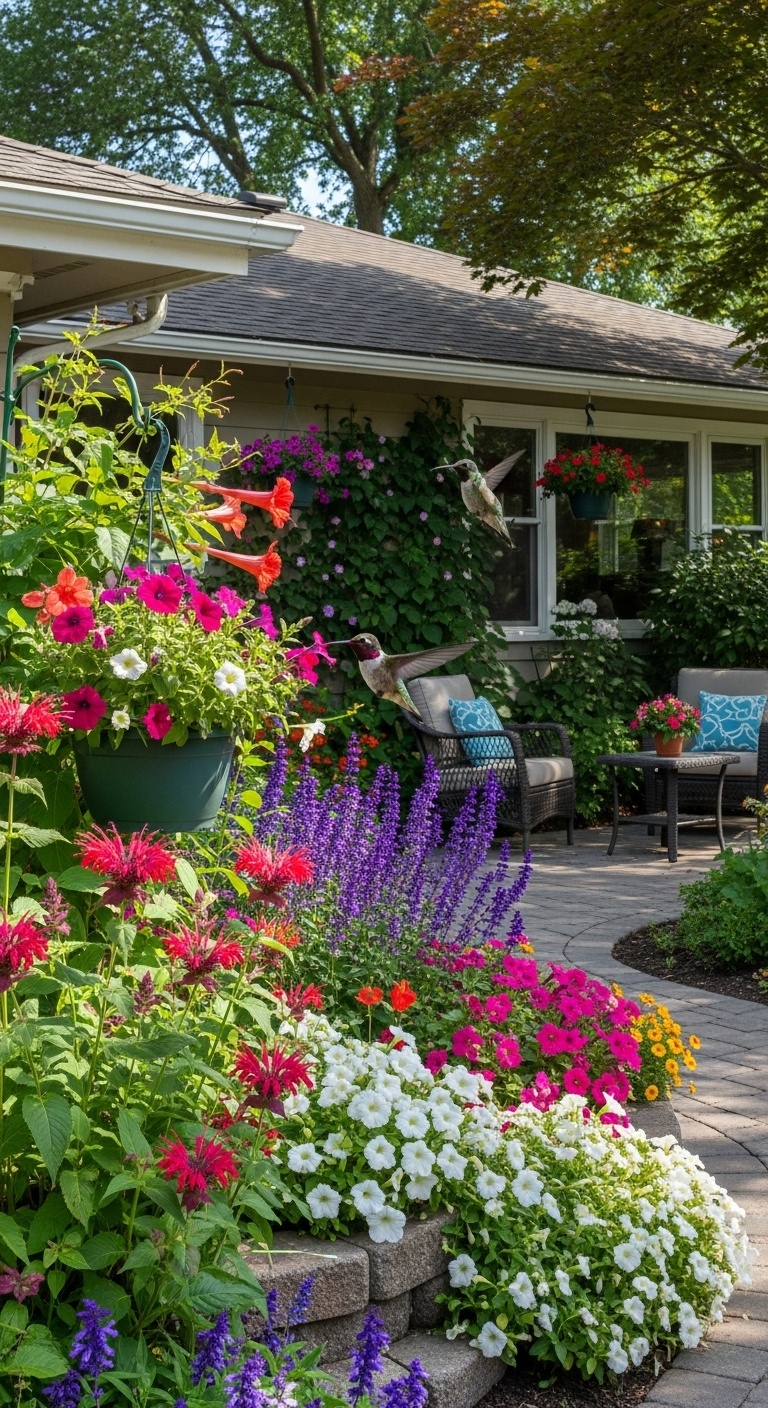 Throw in a hummingbird haven with nectar-rich flowers and see nature’s tiny acrobats show up