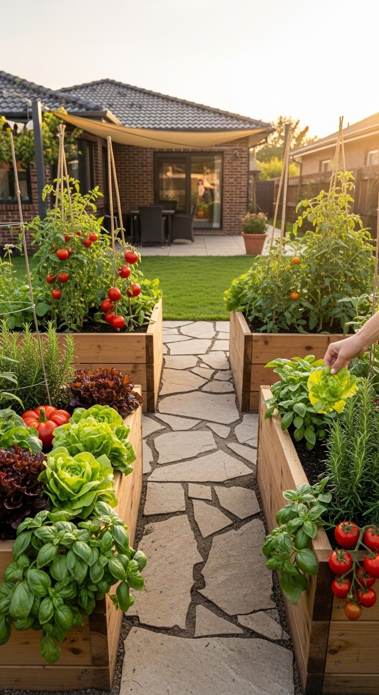 Try raised beds for veggies and herbs—because why not snack fresh while you garden?
