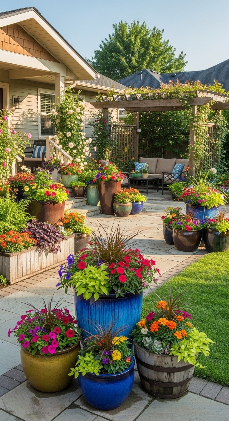 Add container plants for flexible pop-ups of color and texture