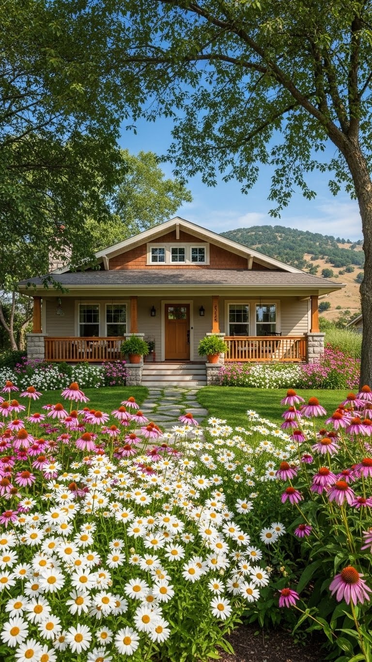 Daisies and coneflowers for a colorful border